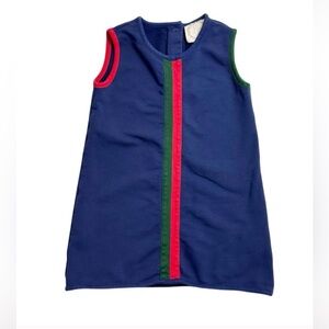 The Beaufort Bonnet Company Annie Apron Dress Navy Red Green Stripe